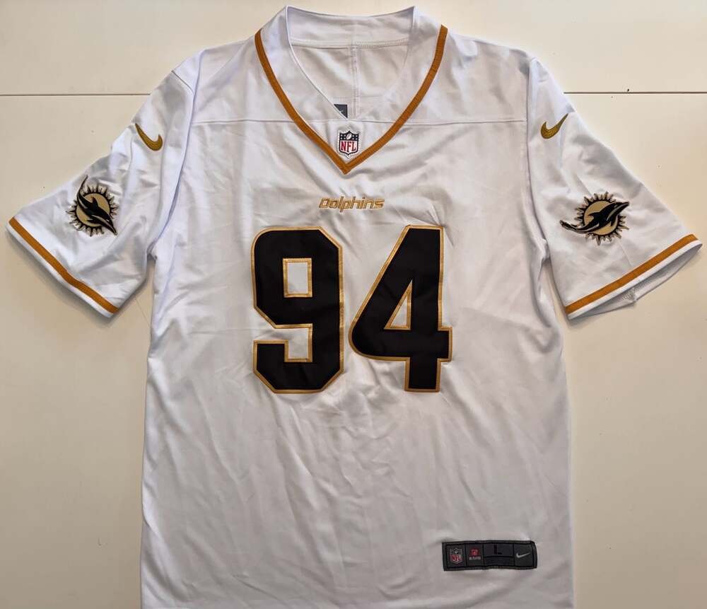 Nike Miami Dolphins Christian Wilkins #94 Stitched Jersey White Gold Size L
